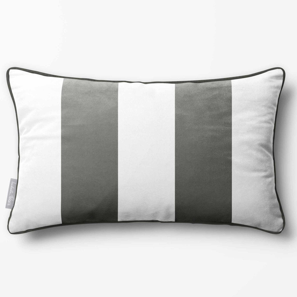 2 Stripes with Piping | Sustainable Velvet Rectangle Cushion - Beluga 50 x 30 cm by Izabela Peters