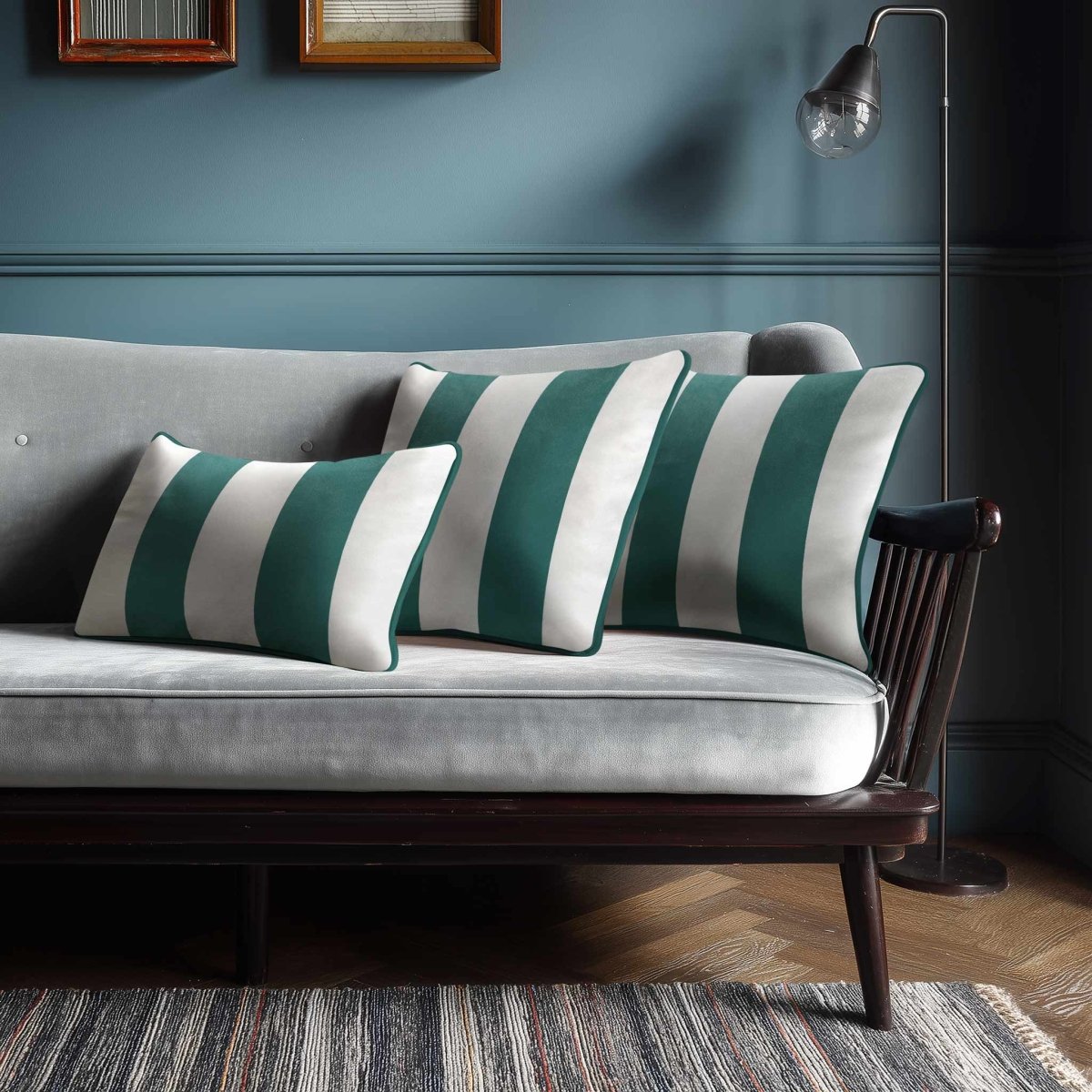 2 Stripes with Piping | Sustainable Velvet Rectangle Cushion - Forest Biome 50 x 30 cm by Izabela Peters