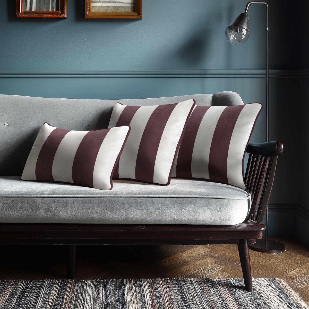 2 Stripes with Piping | Sustainable Velvet Rectangle Cushion - Italian Grape 50 x 30 cm by Izabela Peters