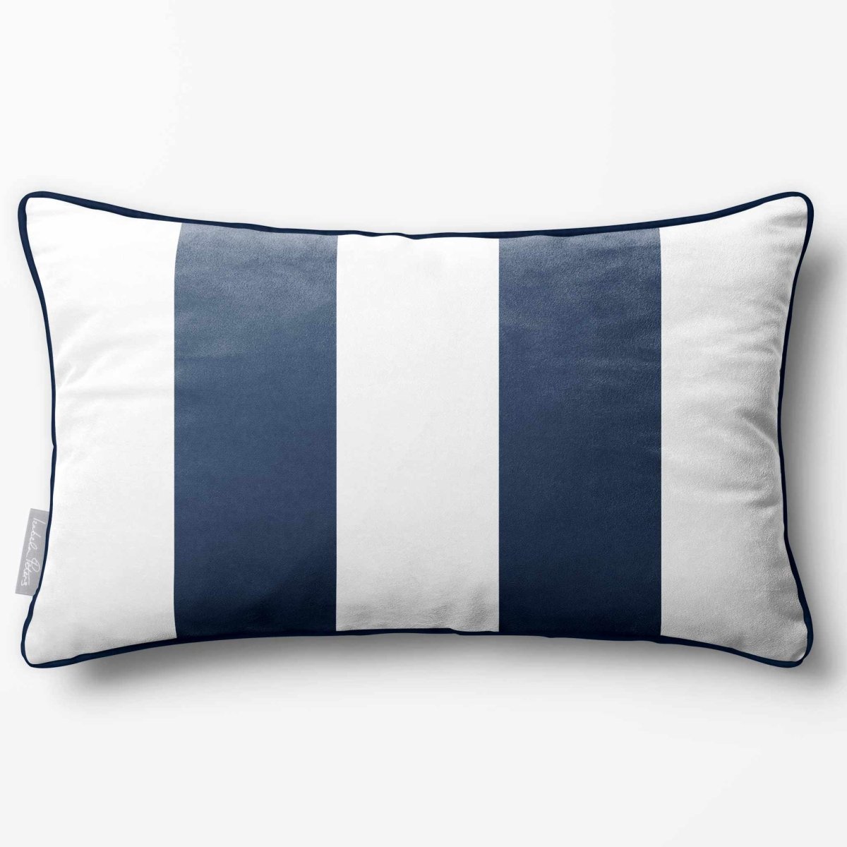2 Stripes with Piping | Sustainable Velvet Rectangle Cushion - Petrol Blue 50 x 30 cm by Izabela Peters