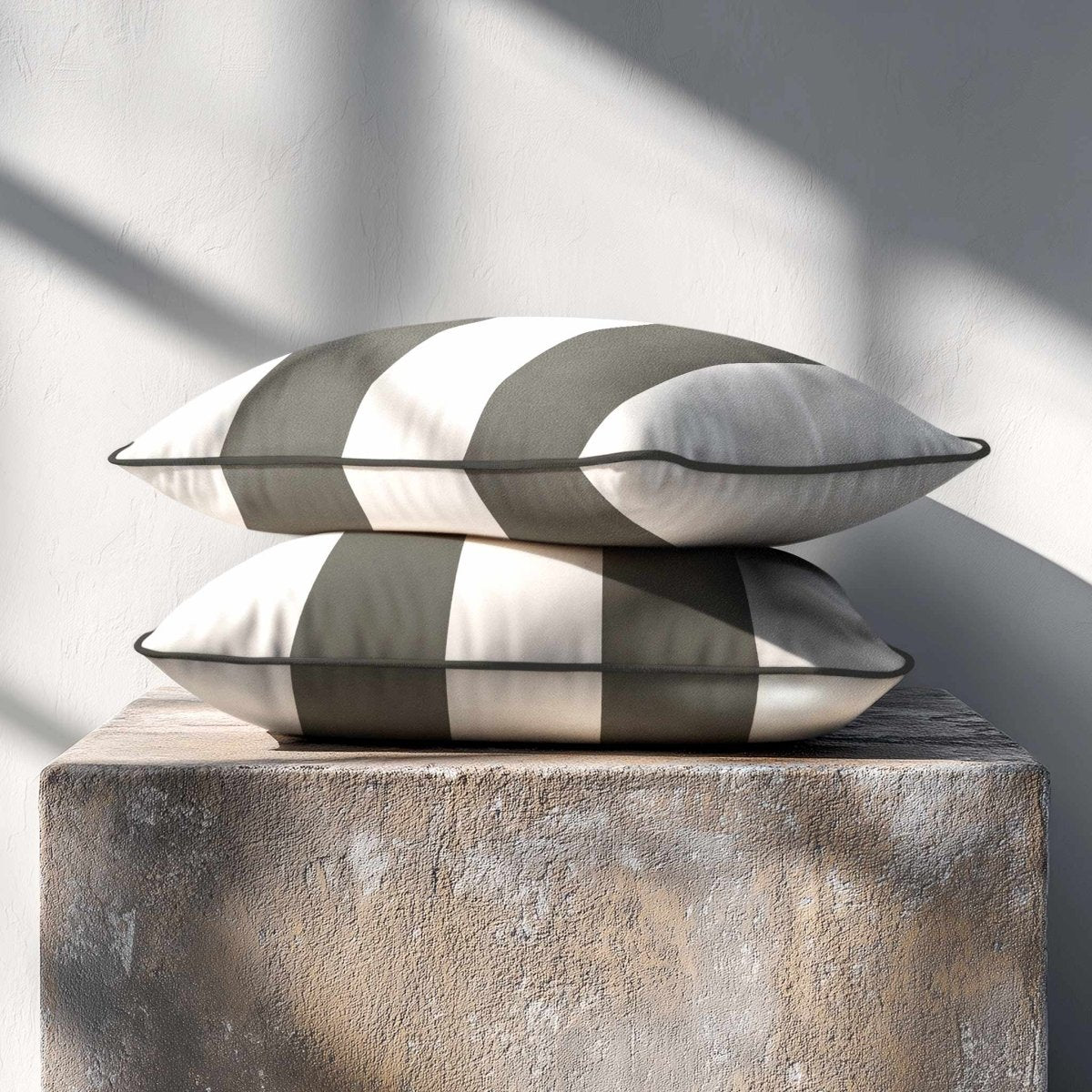 2 Stripes with Piping | Sustainable Velvet Rectangle Cushion - Beluga 50 x 30 cm by Izabela Peters