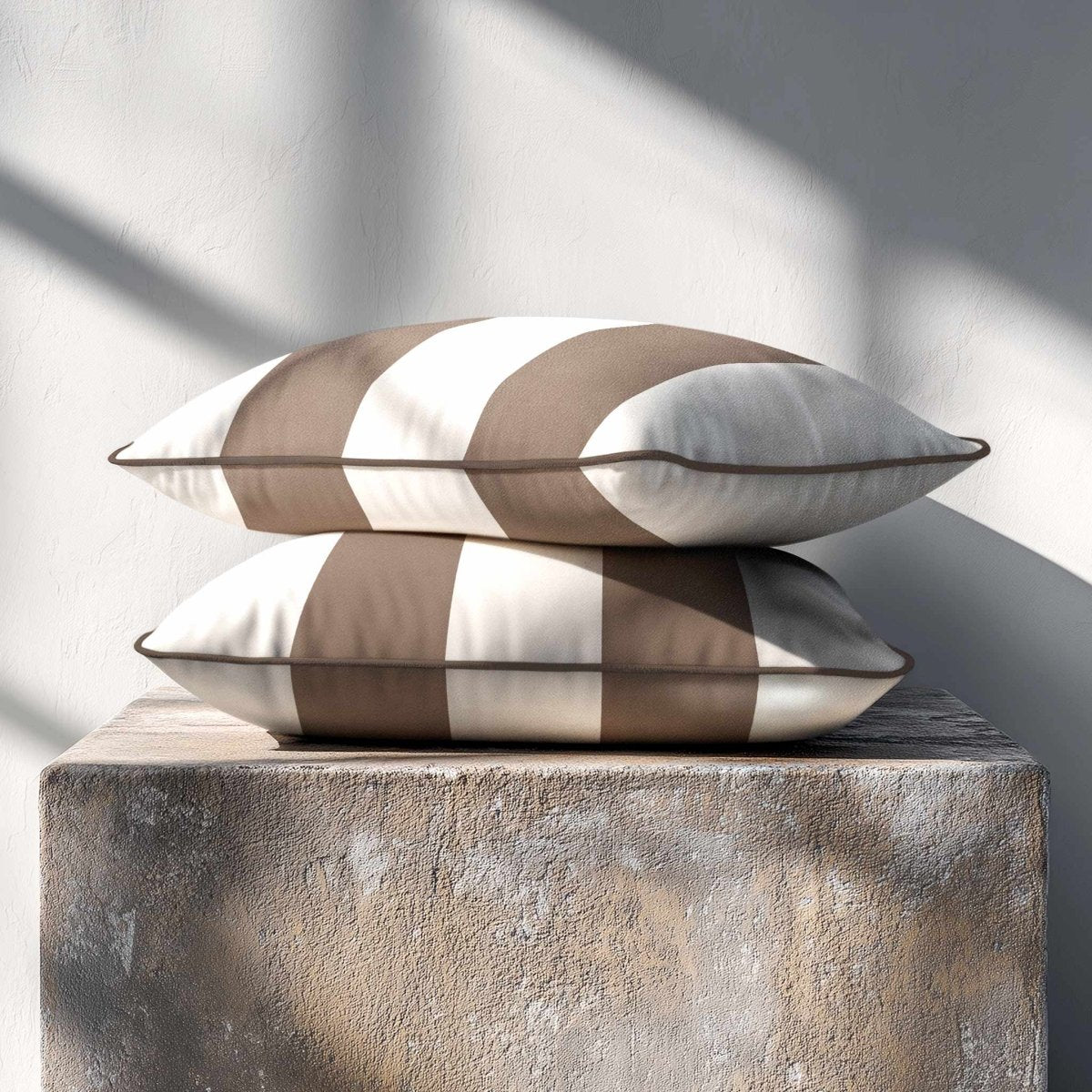 2 Stripes with Piping | Sustainable Velvet Rectangle Cushion - Dovedale Stone 50 x 30 cm by Izabela Peters