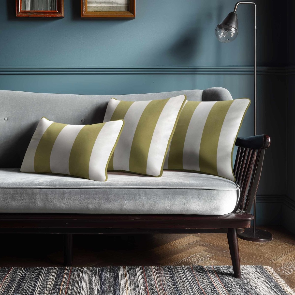 2 Stripes with Piping | Sustainable Velvet Rectangle Cushion - Ivory Cream 50 x 30 cm by Izabela Peters