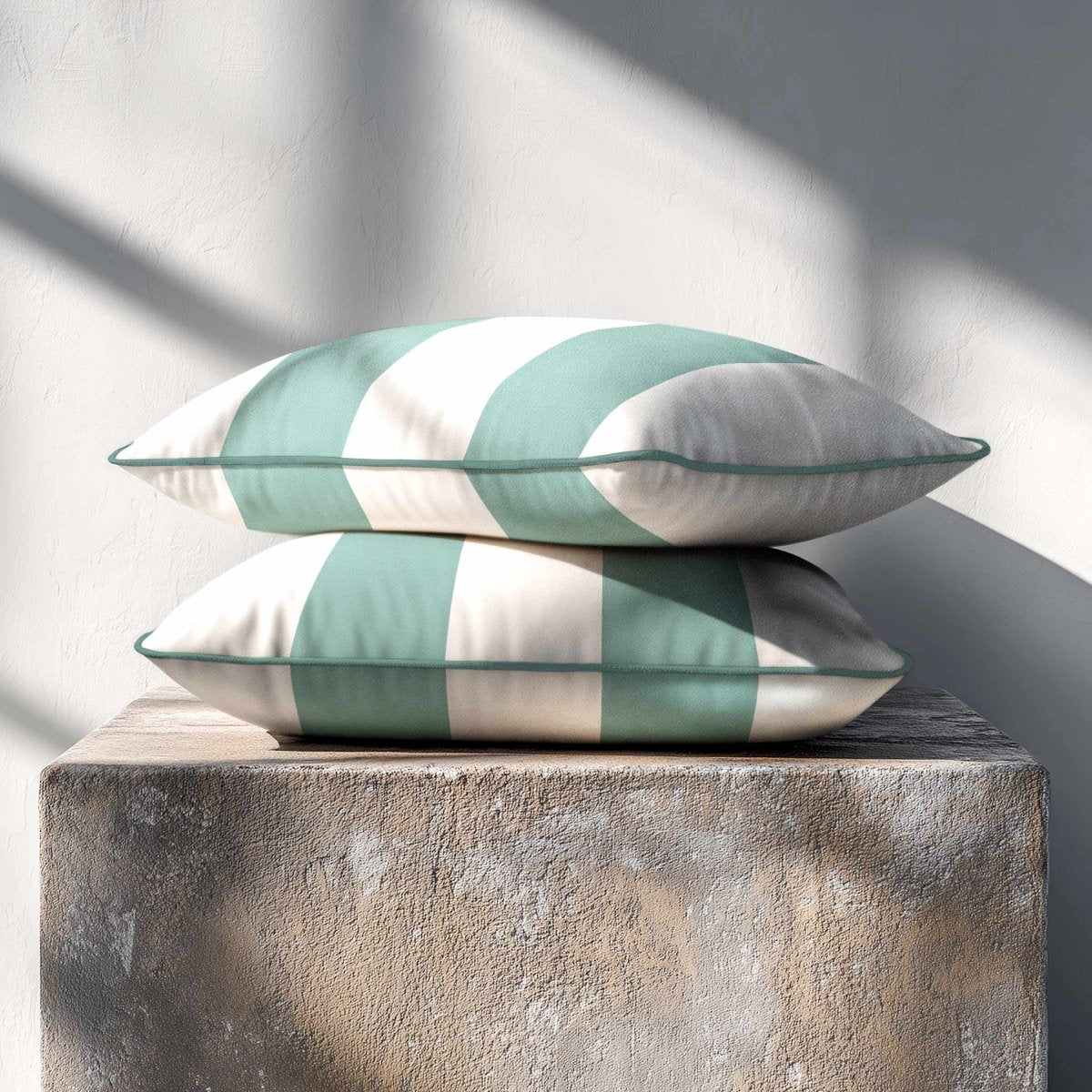 2 Stripes with Piping | Sustainable Velvet Rectangle Cushion - Blue Surf 50 x 30 cm by Izabela Peters