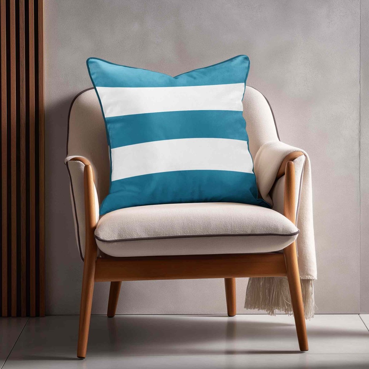 3 Stripes Horizontal | Sustainable Velvet Cushion with Piping - Prussian Blue 40 x 40 cm by Izabela Peters