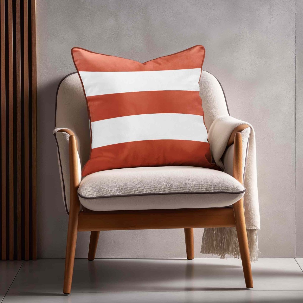 3 Stripes Horizontal | Sustainable Velvet Cushion with Piping - Burnt Ochre 40 x 40 cm by Izabela Peters