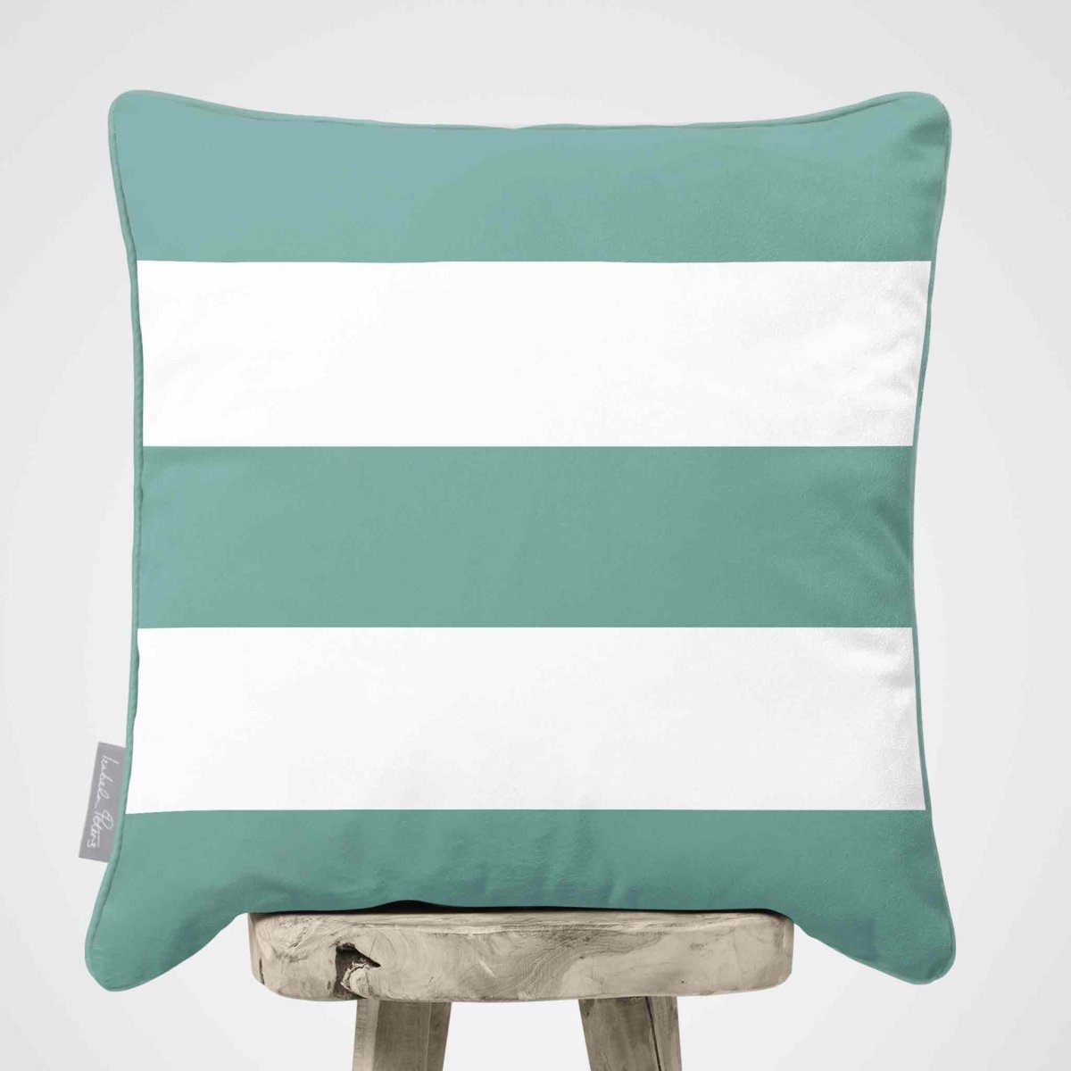 3 Stripes Horizontal | Sustainable Velvet Cushion with Piping - Blue Surf 40 x 40 cm by Izabela Peters