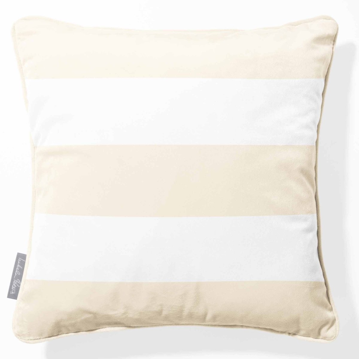 3 Stripes Horizontal | Sustainable Velvet Cushion with Piping - Ivory Cream 40 x 40 cm by Izabela Peters