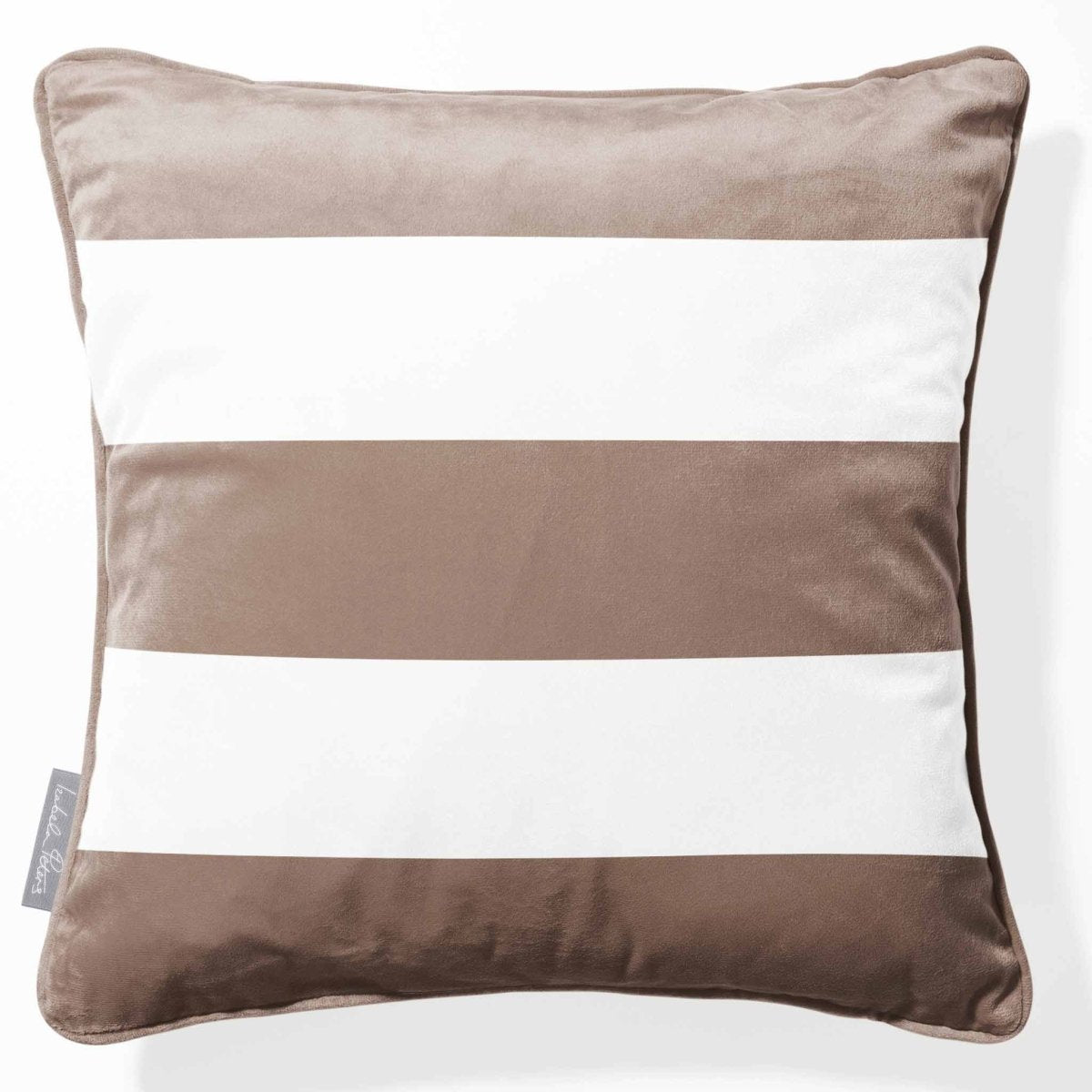 3 Stripes Horizontal | Sustainable Velvet Cushion with Piping - Dovedale Stone 40 x 40 cm by Izabela Peters