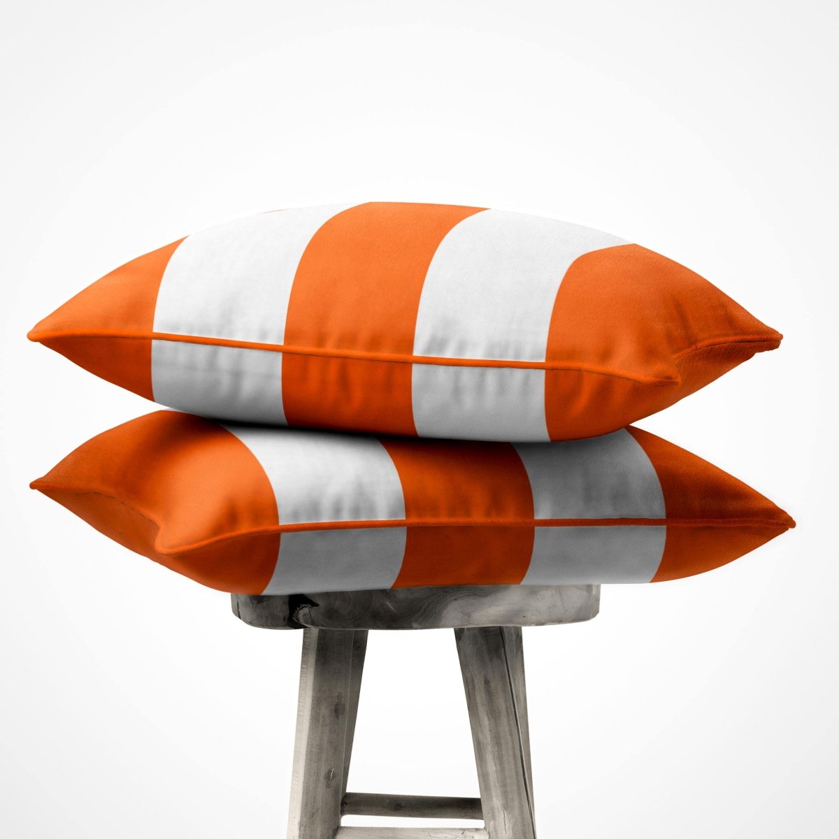 3 Stripes Horizontal | Sustainable Velvet Cushion with Piping - Burnt Orange 40 x 40 cm by Izabela Peters