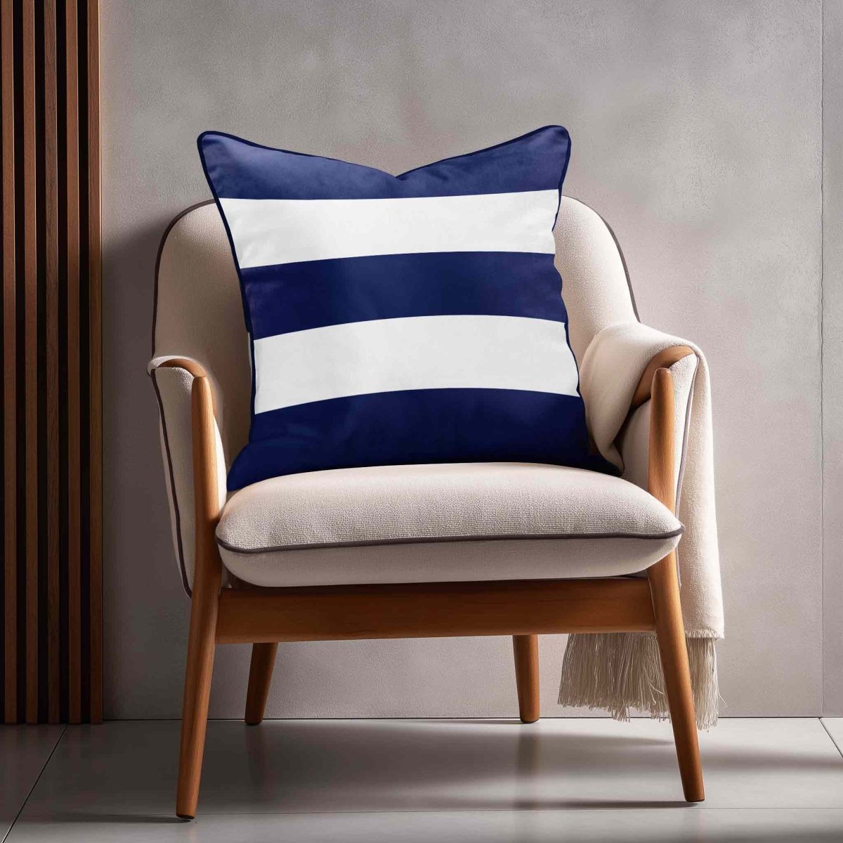 3 Stripes Horizontal | Sustainable Velvet Cushion with Piping - Midnight 40 x 40 cm by Izabela Peters