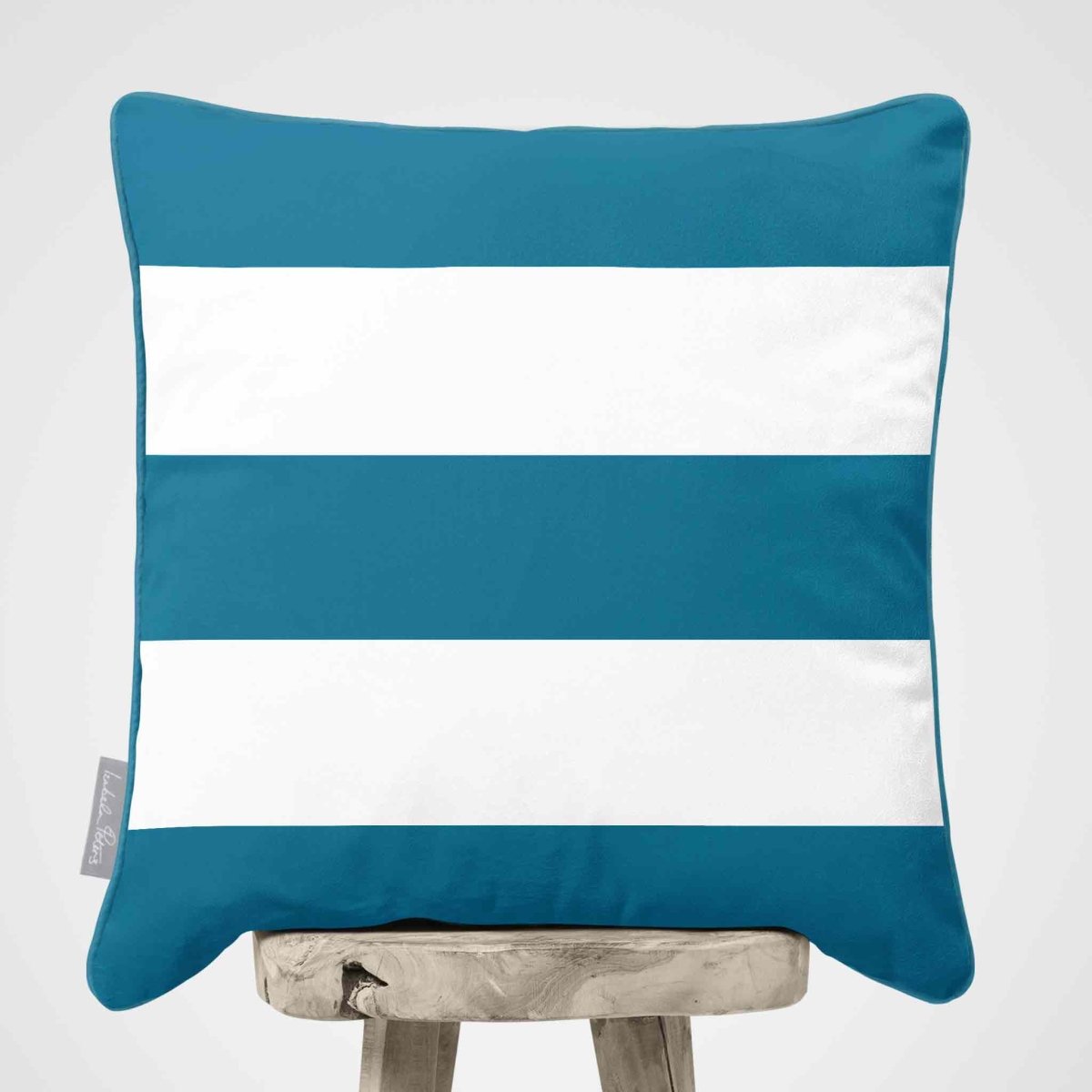 3 Stripes Horizontal | Sustainable Velvet Cushion with Piping - Prussian Blue 40 x 40 cm by Izabela Peters