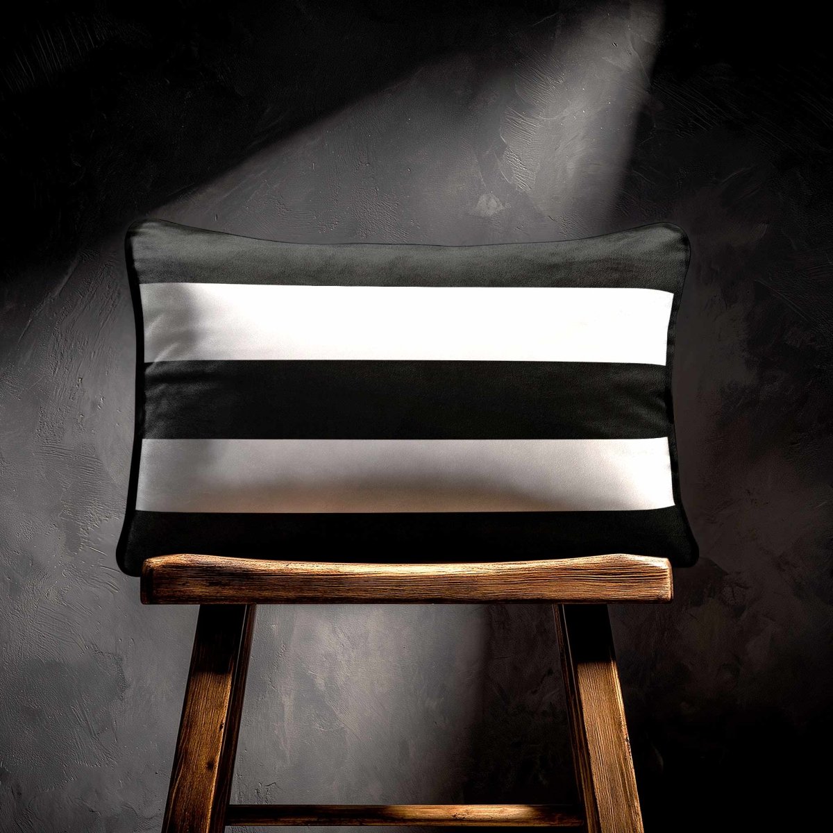 3 Stripes Horizontal with Piping | Sustainable Velvet Rectangle Cushion - Charcoal 50 x 30 cm by Izabela Peters