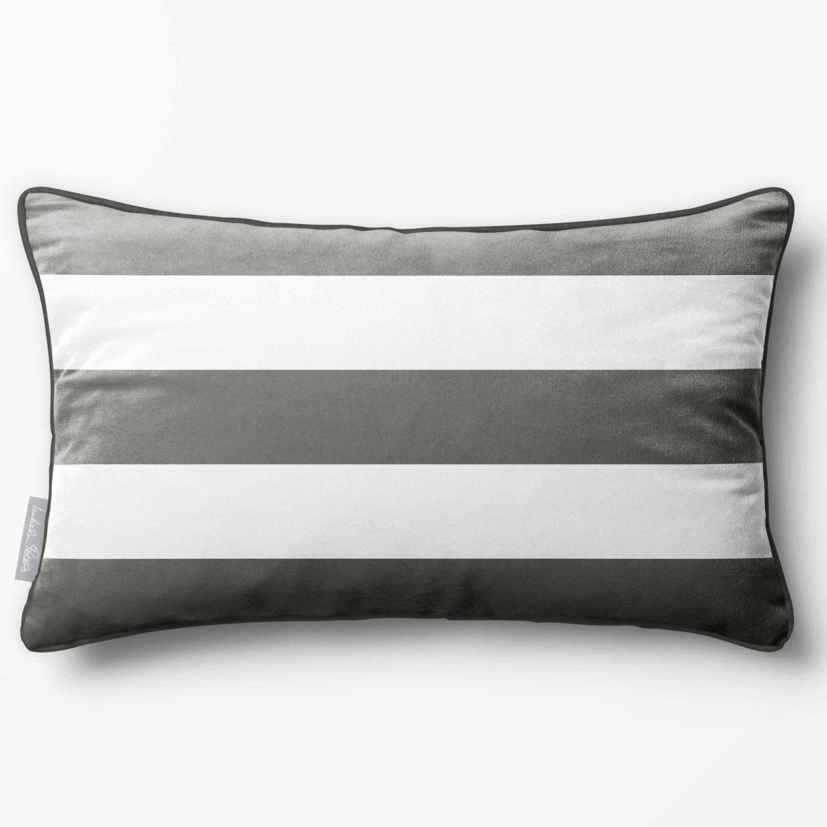 3 Stripes Horizontal with Piping | Sustainable Velvet Rectangle Cushion - Beluga 50 x 30 cm by Izabela Peters
