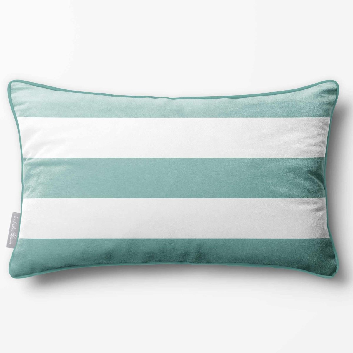 3 Stripes Horizontal with Piping | Sustainable Velvet Rectangle Cushion - Blue Surf 50 x 30 cm by Izabela Peters
