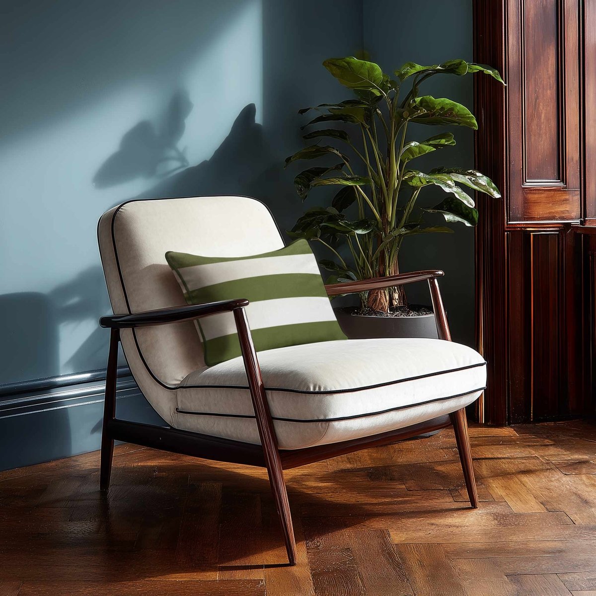 3 Stripes Horizontal with Piping | Sustainable Velvet Rectangle Cushion - Sage 50 x 30 cm by Izabela Peters