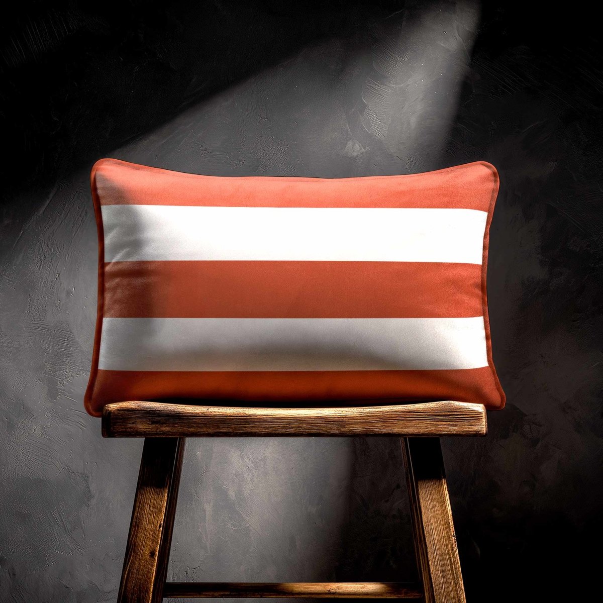 3 Stripes Horizontal with Piping | Sustainable Velvet Rectangle Cushion - Burnt Ochre 50 x 30 cm by Izabela Peters