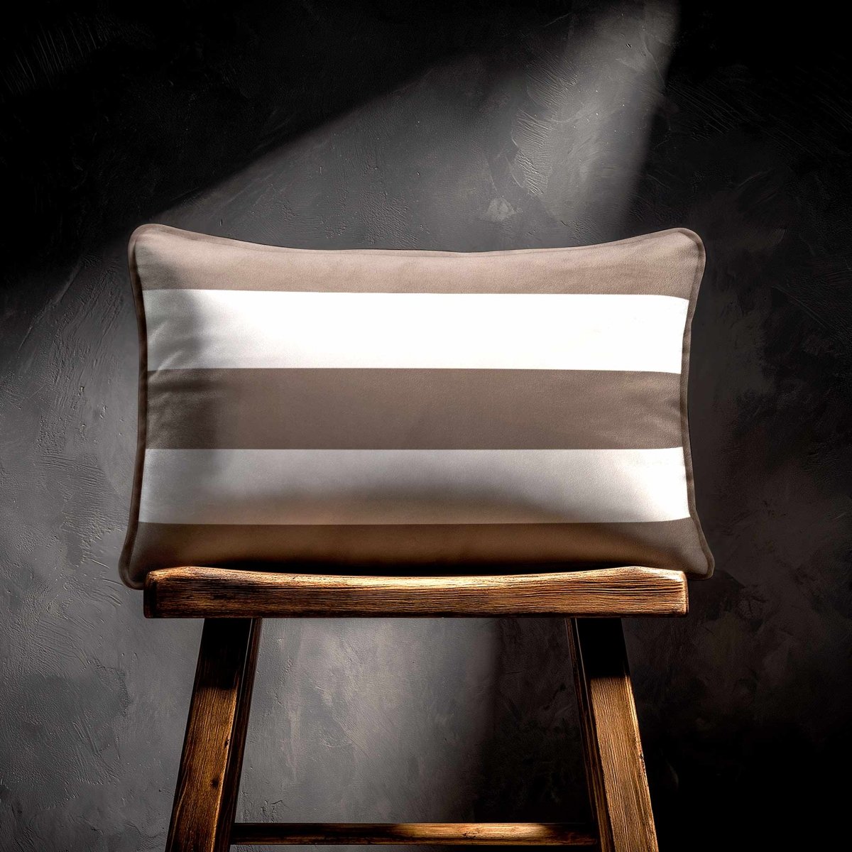 3 Stripes Horizontal with Piping | Sustainable Velvet Rectangle Cushion - Dovedale Stone 50 x 30 cm by Izabela Peters