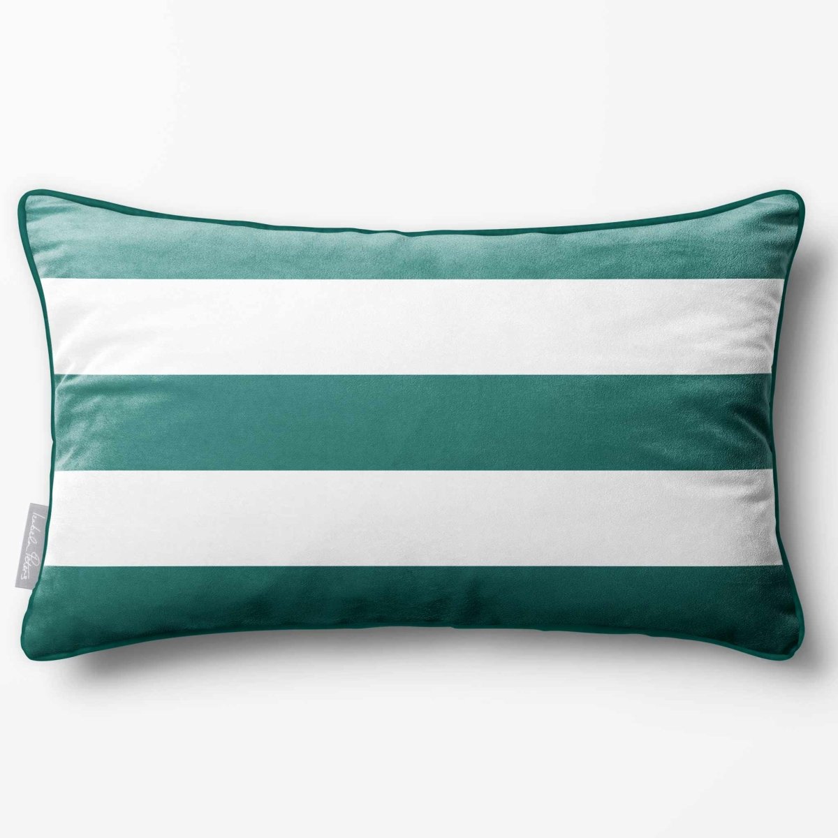 3 Stripes Horizontal with Piping | Sustainable Velvet Rectangle Cushion - Forest Biome 50 x 30 cm by Izabela Peters