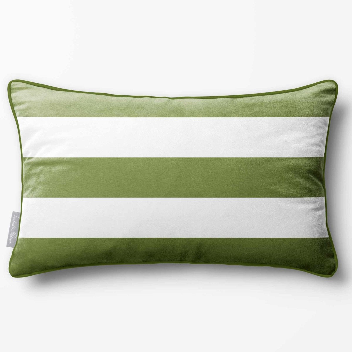 3 Stripes Horizontal with Piping | Sustainable Velvet Rectangle Cushion - Sage 50 x 30 cm by Izabela Peters