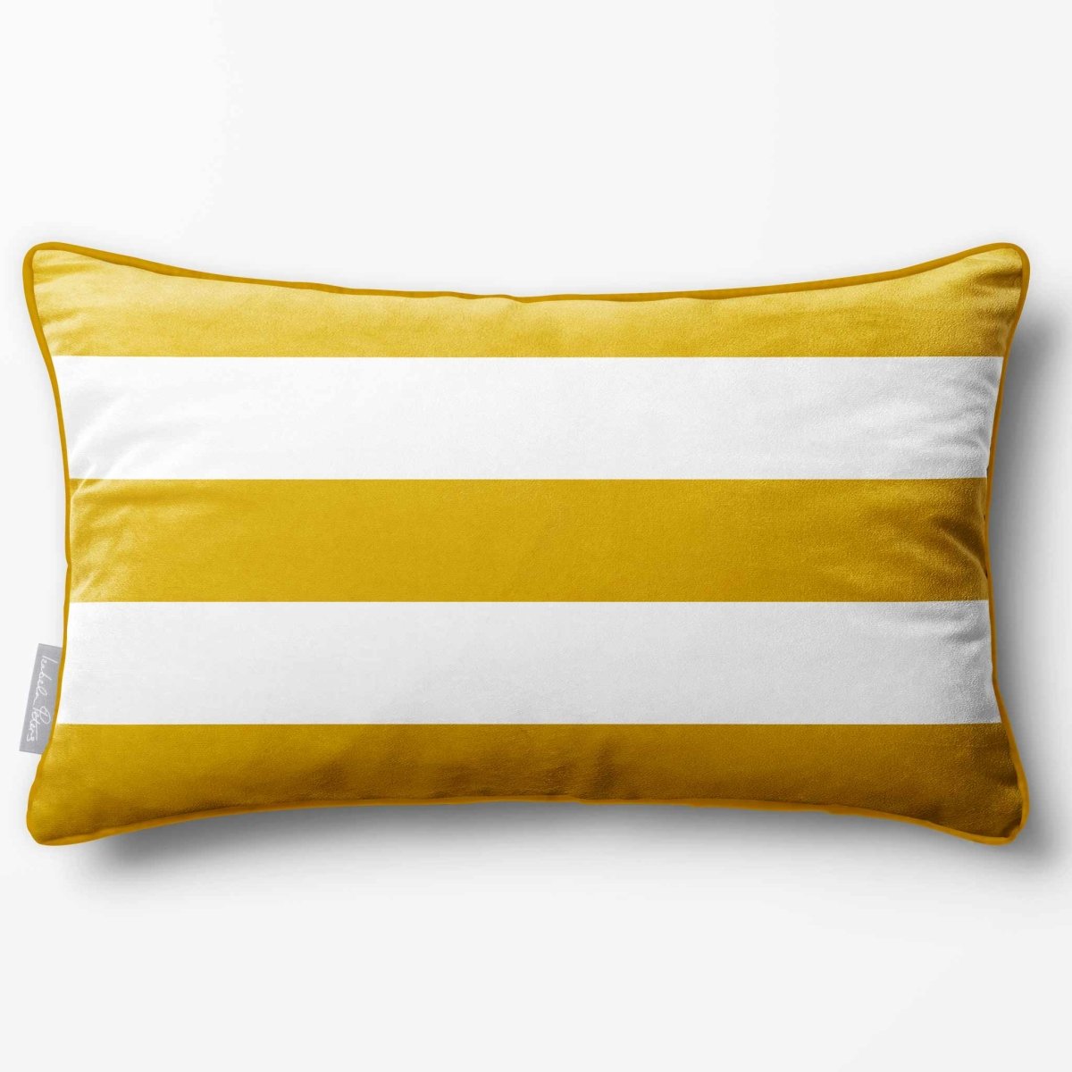3 Stripes Horizontal with Piping | Sustainable Velvet Rectangle Cushion - Mustard Ochre 50 x 30 cm by Izabela Peters