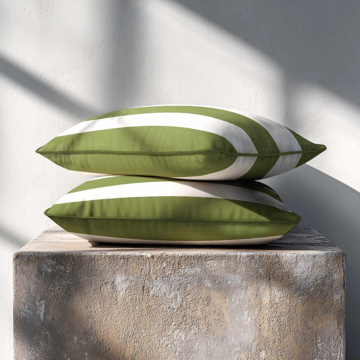 3 Stripes Horizontal with Piping | Sustainable Velvet Rectangle Cushion - Sage 50 x 30 cm by Izabela Peters