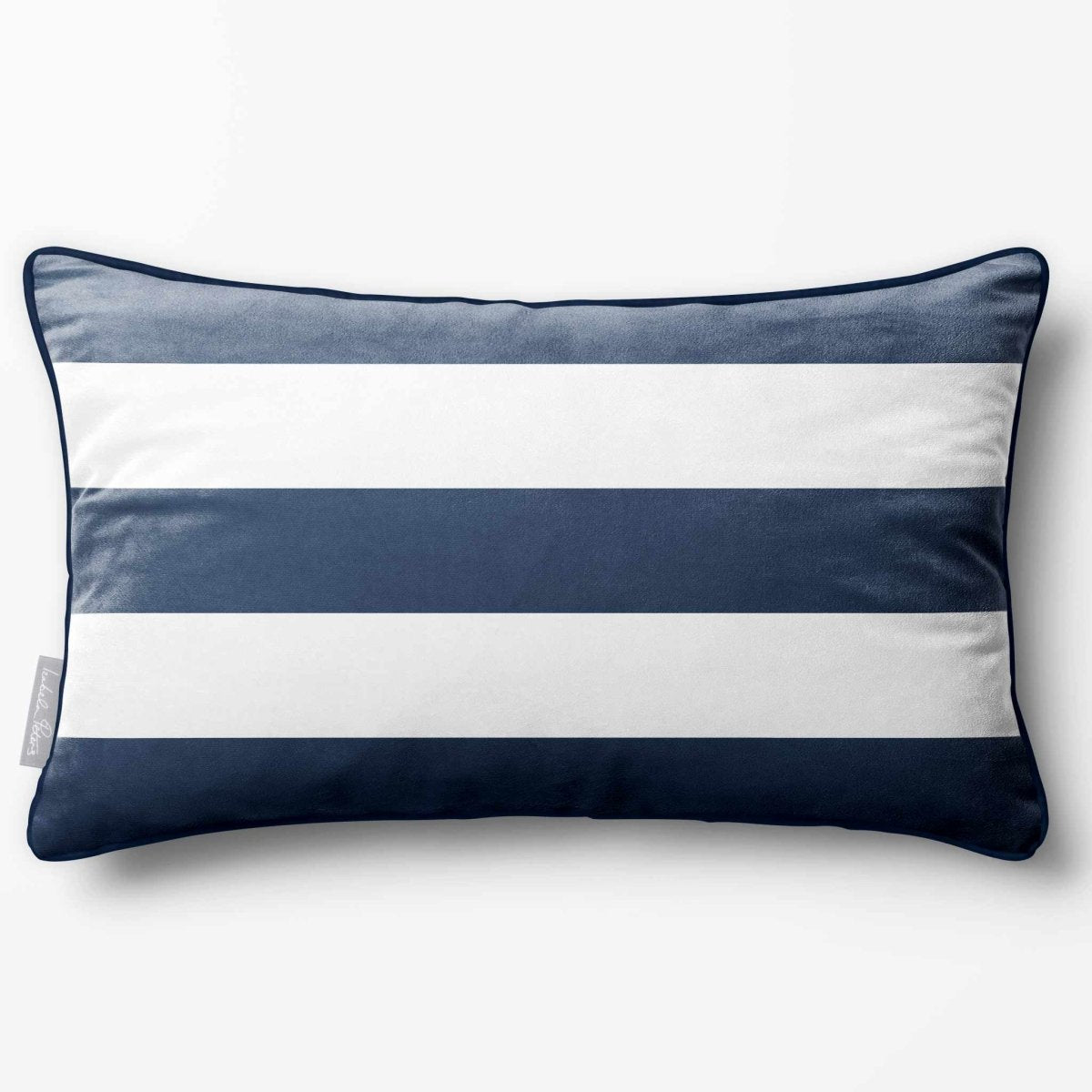 3 Stripes Horizontal with Piping | Sustainable Velvet Rectangle Cushion - Petrol Blue 50 x 30 cm by Izabela Peters