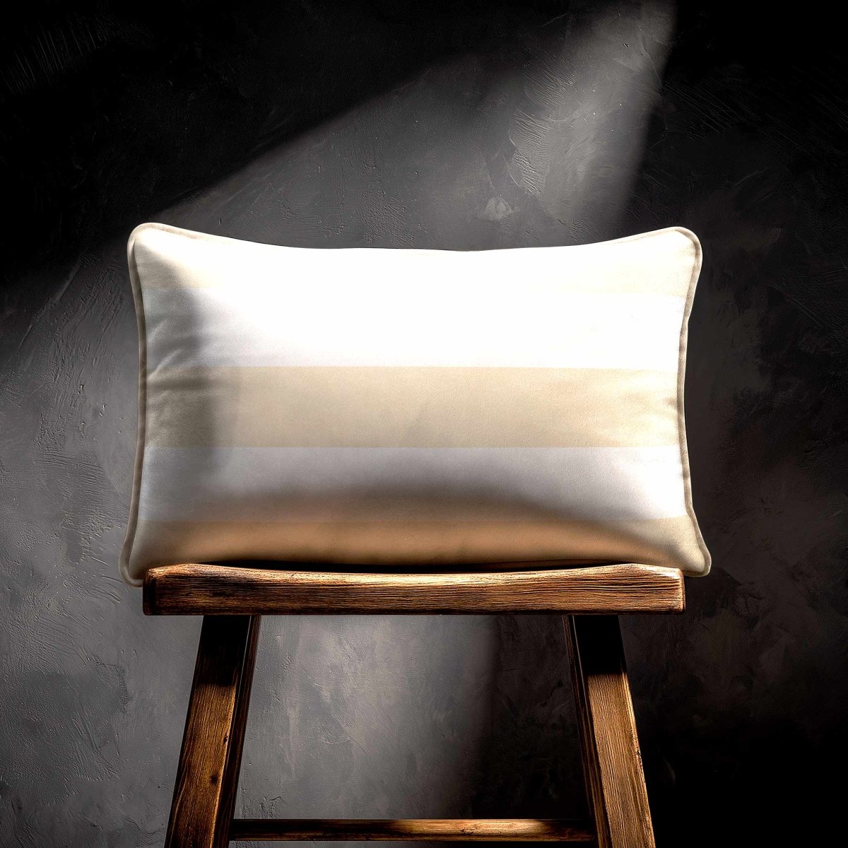 3 Stripes Horizontal with Piping | Sustainable Velvet Rectangle Cushion - Ivory Cream 50 x 30 cm by Izabela Peters