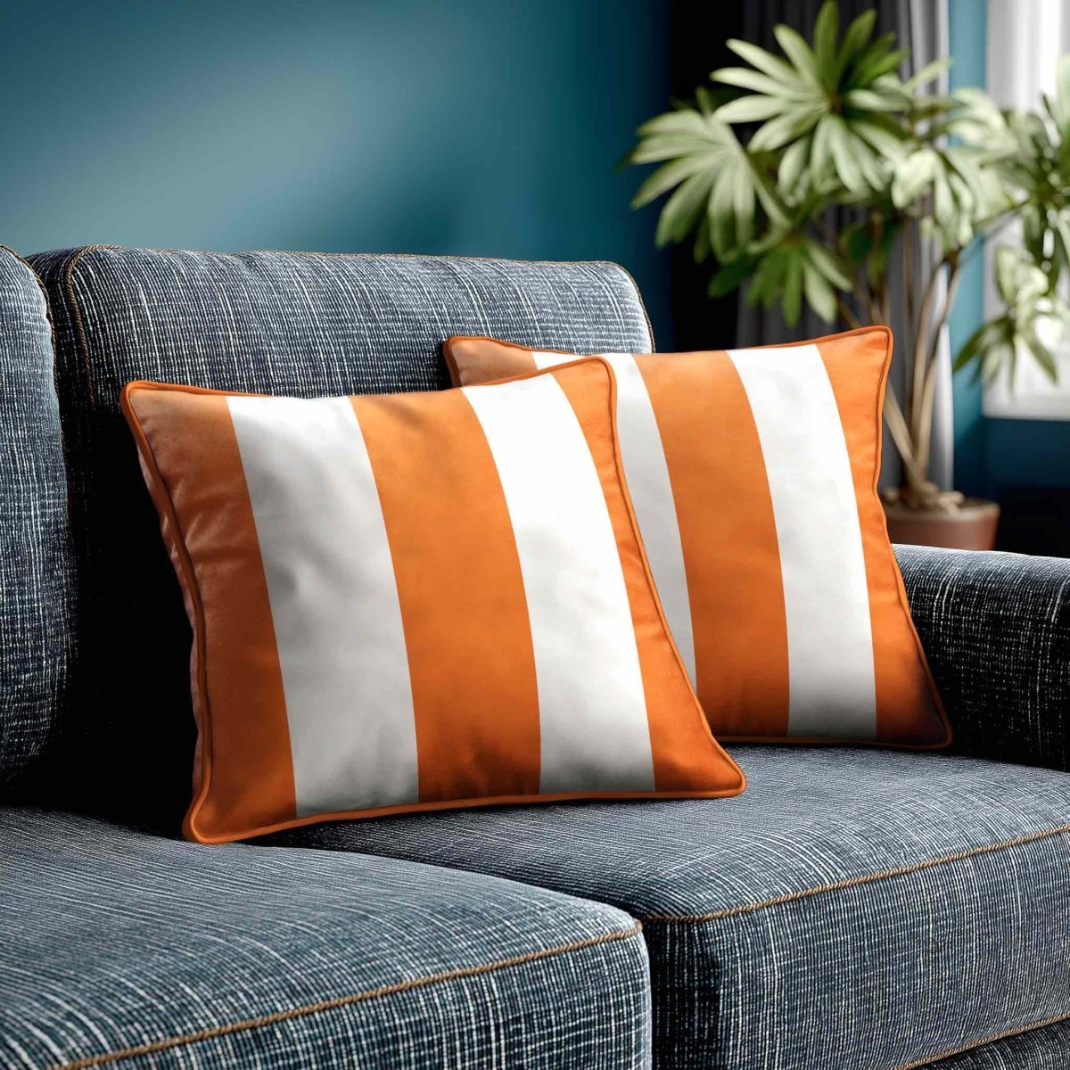 3 Stripes | Sustainable Velvet Cushion with Piping - Burnt Orange 40 x 40 cm by Izabela Peters