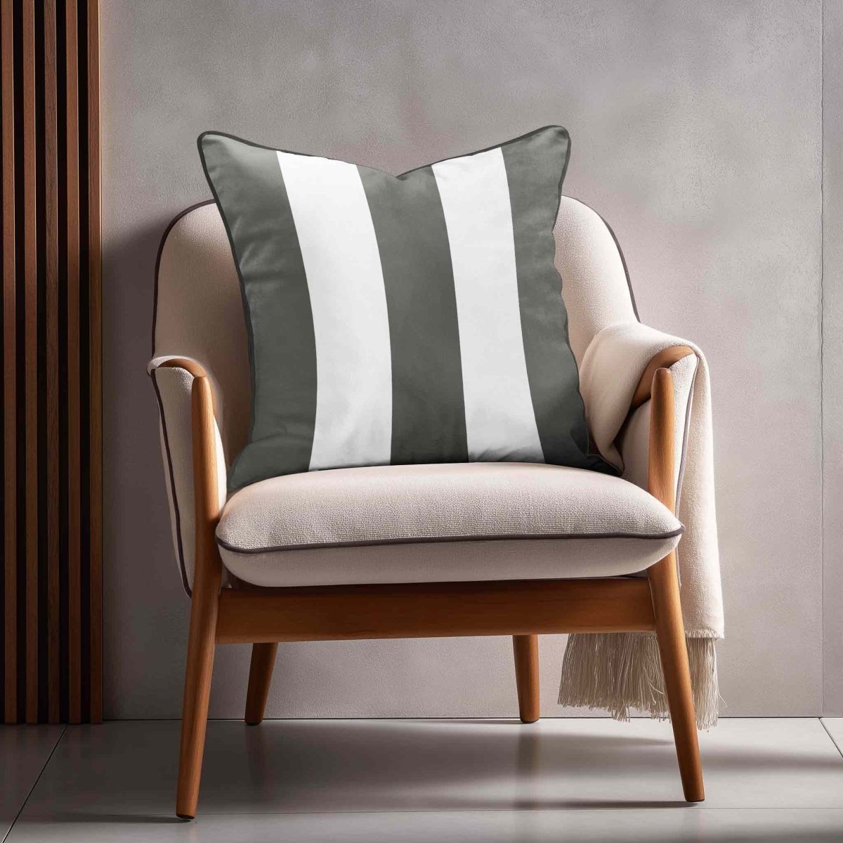 3 Stripes | Sustainable Velvet Cushion with Piping - Beluga 40 x 40 cm by Izabela Peters