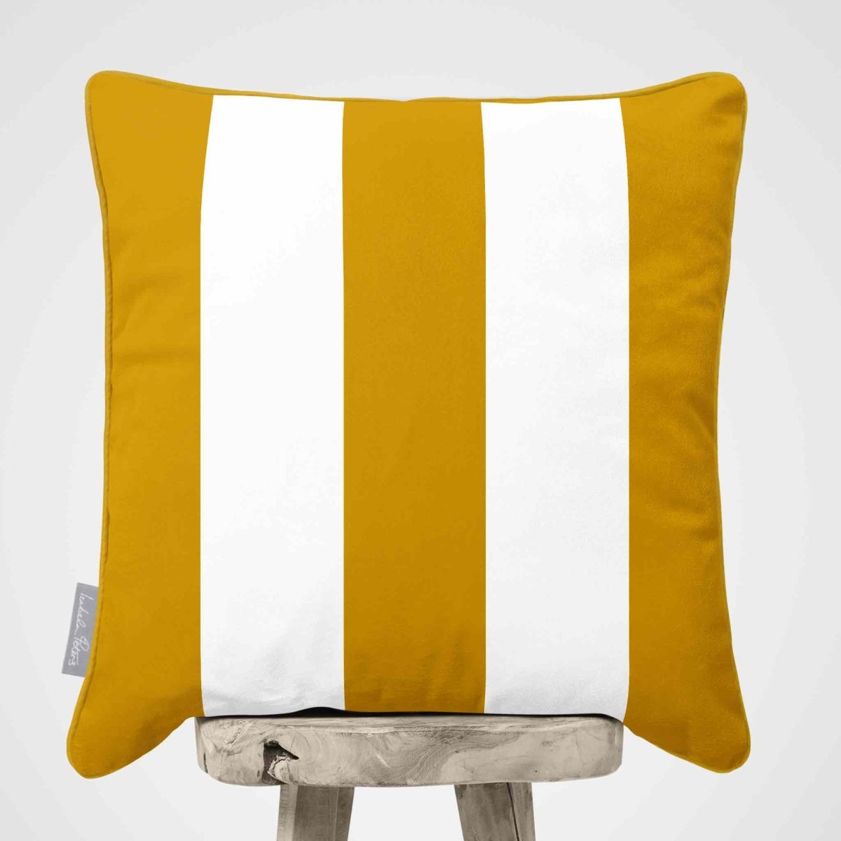 3 Stripes | Sustainable Velvet Cushion with Piping - Mustard Ochre 40 x 40 cm by Izabela Peters
