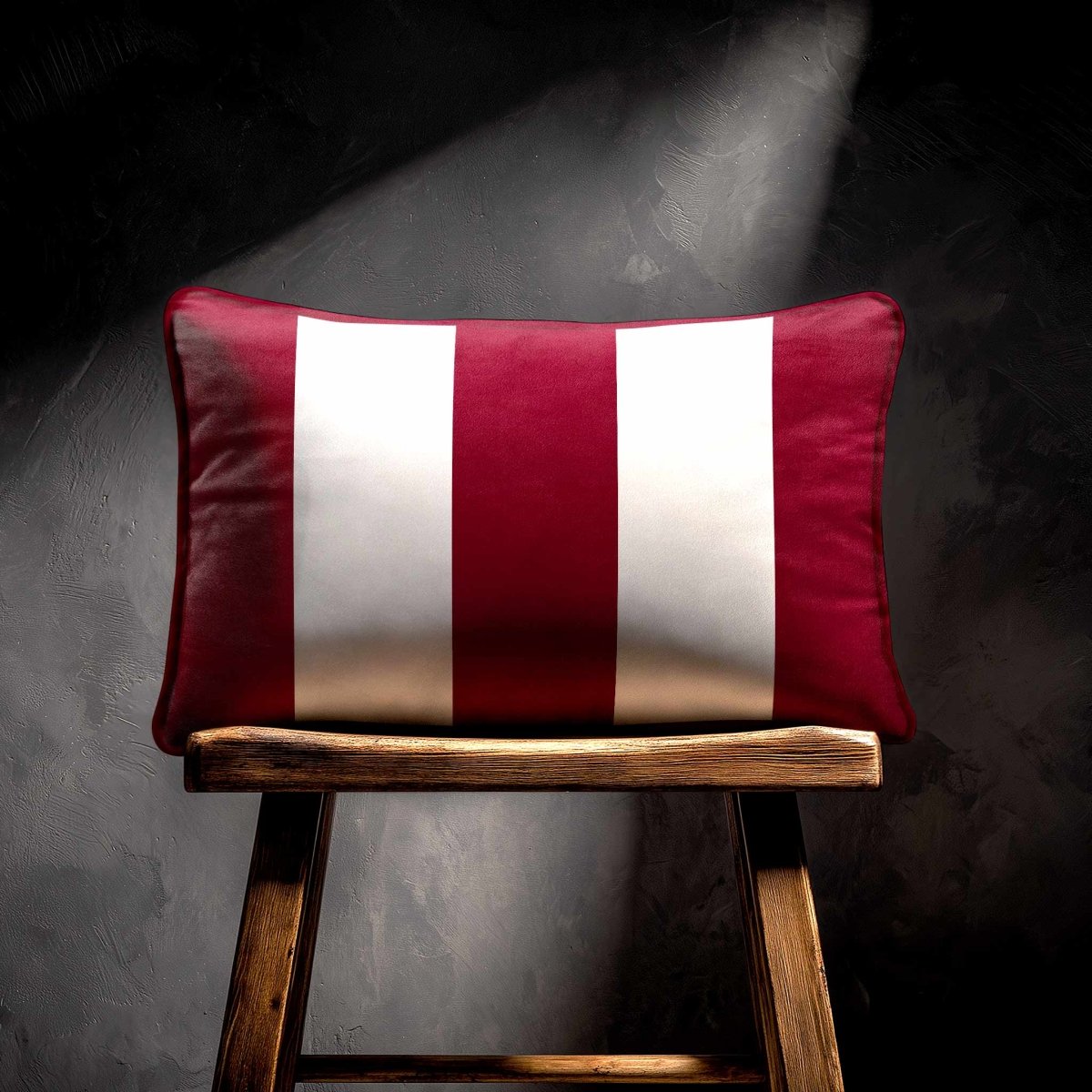 3 Stripes with Piping | Sustainable Velvet Rectangle Cushion - Raspberry Red 50 x 30 cm by Izabela Peters