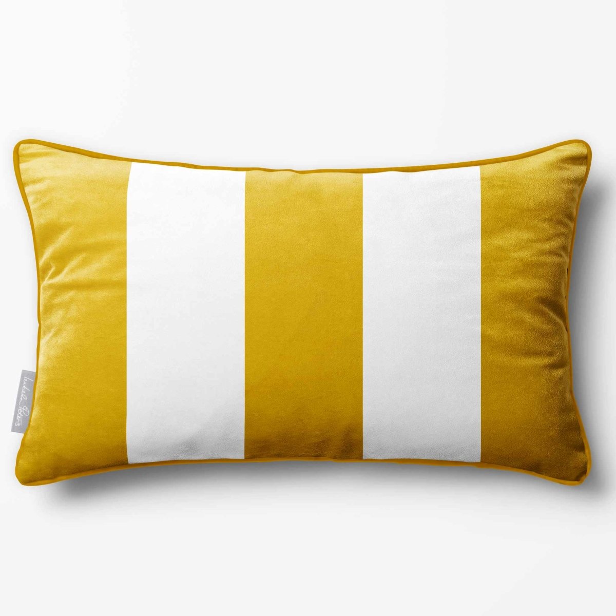 3 Stripes with Piping | Sustainable Velvet Rectangle Cushion - Mustard Ochre 50 x 30 cm by Izabela Peters