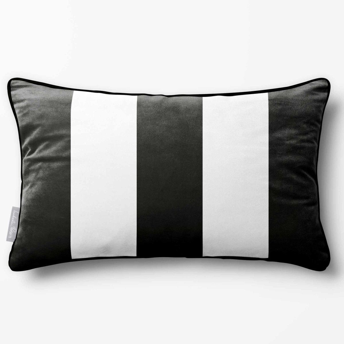 3 Stripes with Piping | Sustainable Velvet Rectangle Cushion - Charcoal 50 x 30 cm by Izabela Peters