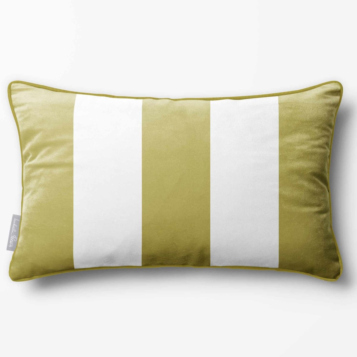3 Stripes with Piping | Sustainable Velvet Rectangle Cushion - Golden Lime 50 x 30 cm by Izabela Peters