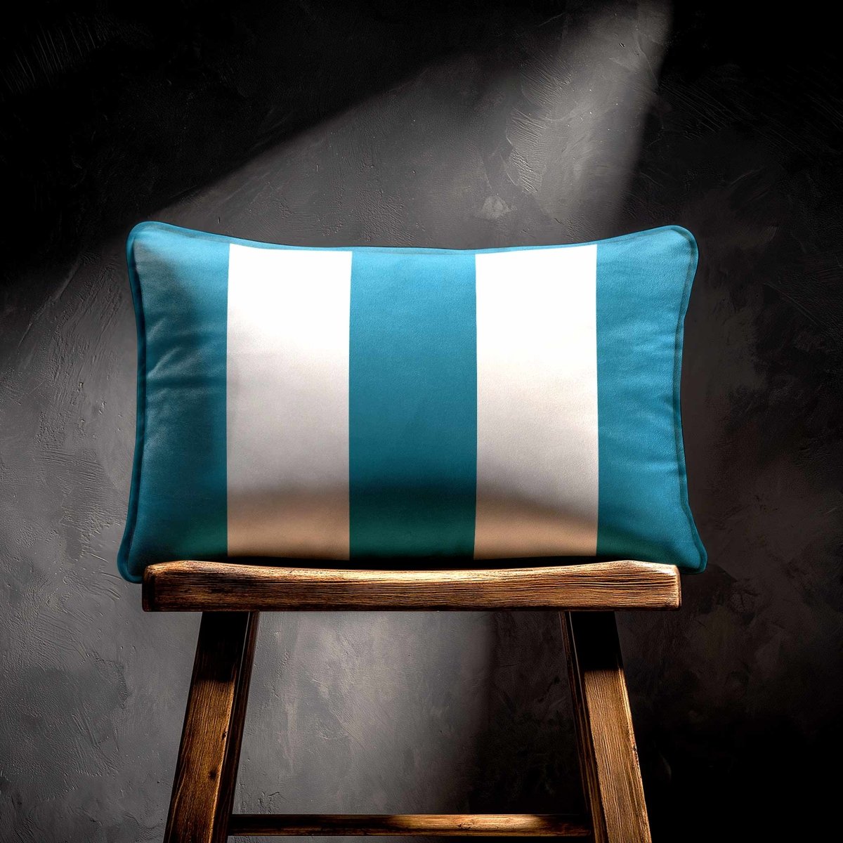 3 Stripes with Piping | Sustainable Velvet Rectangle Cushion - Prussian Blue 50 x 30 cm by Izabela Peters