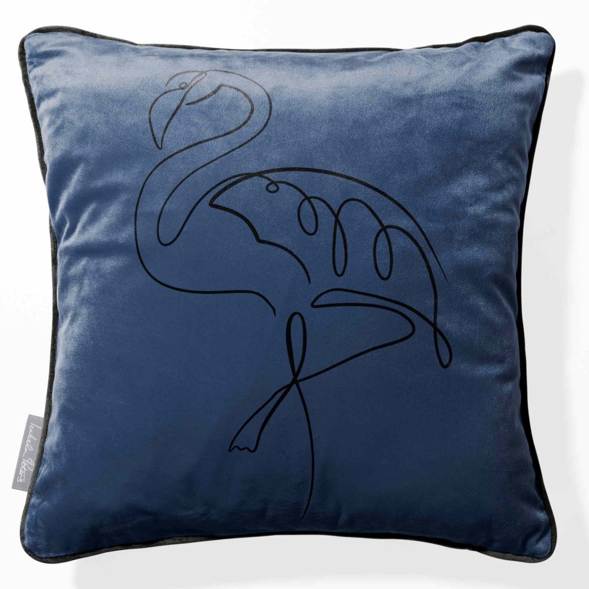Abstract Flamingo | Sustainable Velvet Cushion - Petrol Blue 40 x 40 cm Piped by Izabela Peters