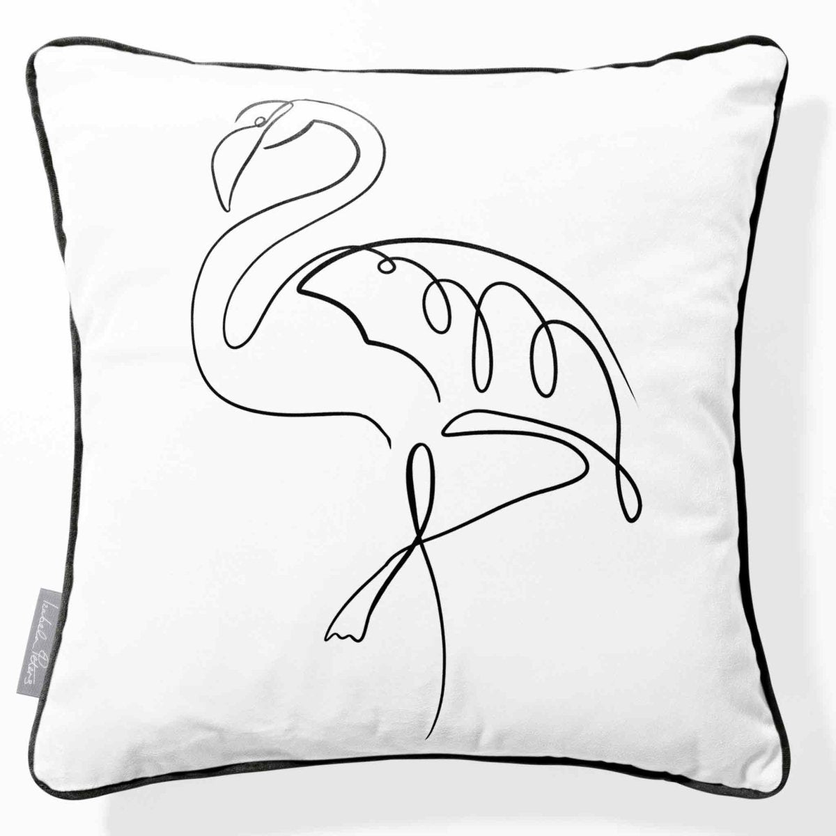 Abstract Flamingo | Sustainable Velvet Cushion - White & Black 40 x 40 cm Piped by Izabela Peters