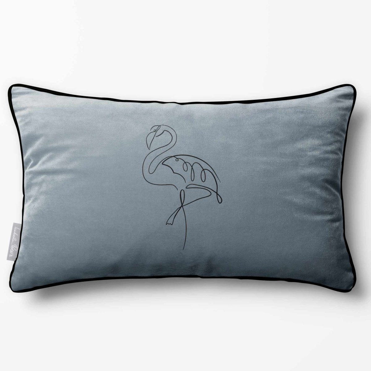 Abstract Flamingo | Sustainable Velvet Rectangle Cushion - French Grey 50 x 30 cm Piped by Izabela Peters