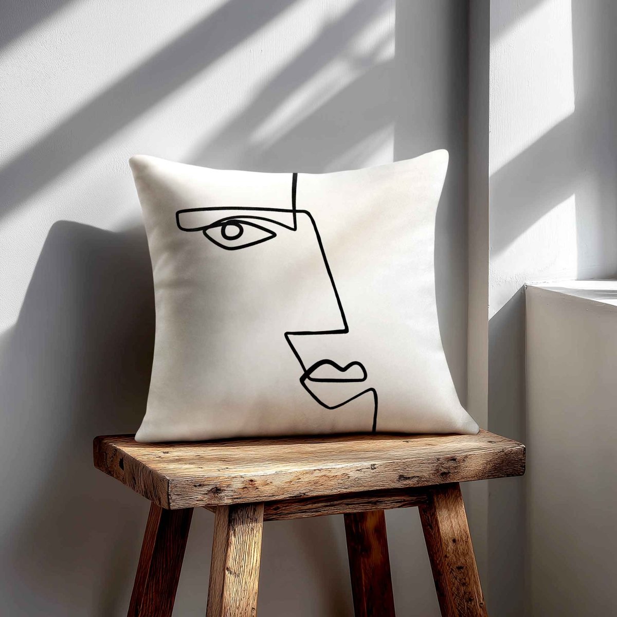 Angular Face | Sustainable Velvet Cushion - White & Black 40 x 40 cm Standard by Izabela Peters