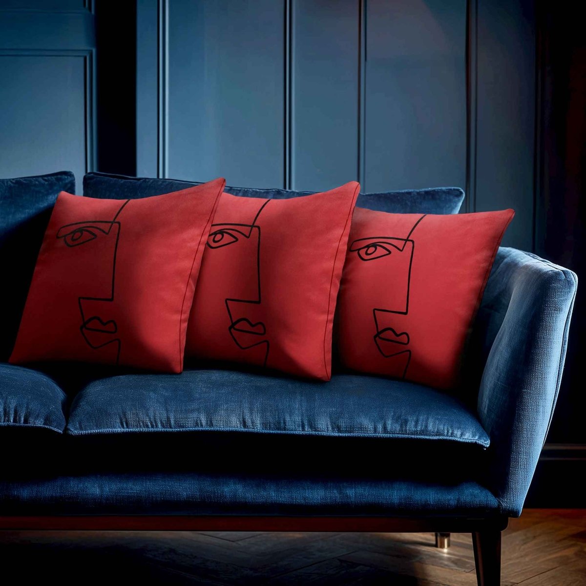 Angular Face | Sustainable Velvet Cushion - Crimson Muse 40 x 40 cm Standard by Izabela Peters
