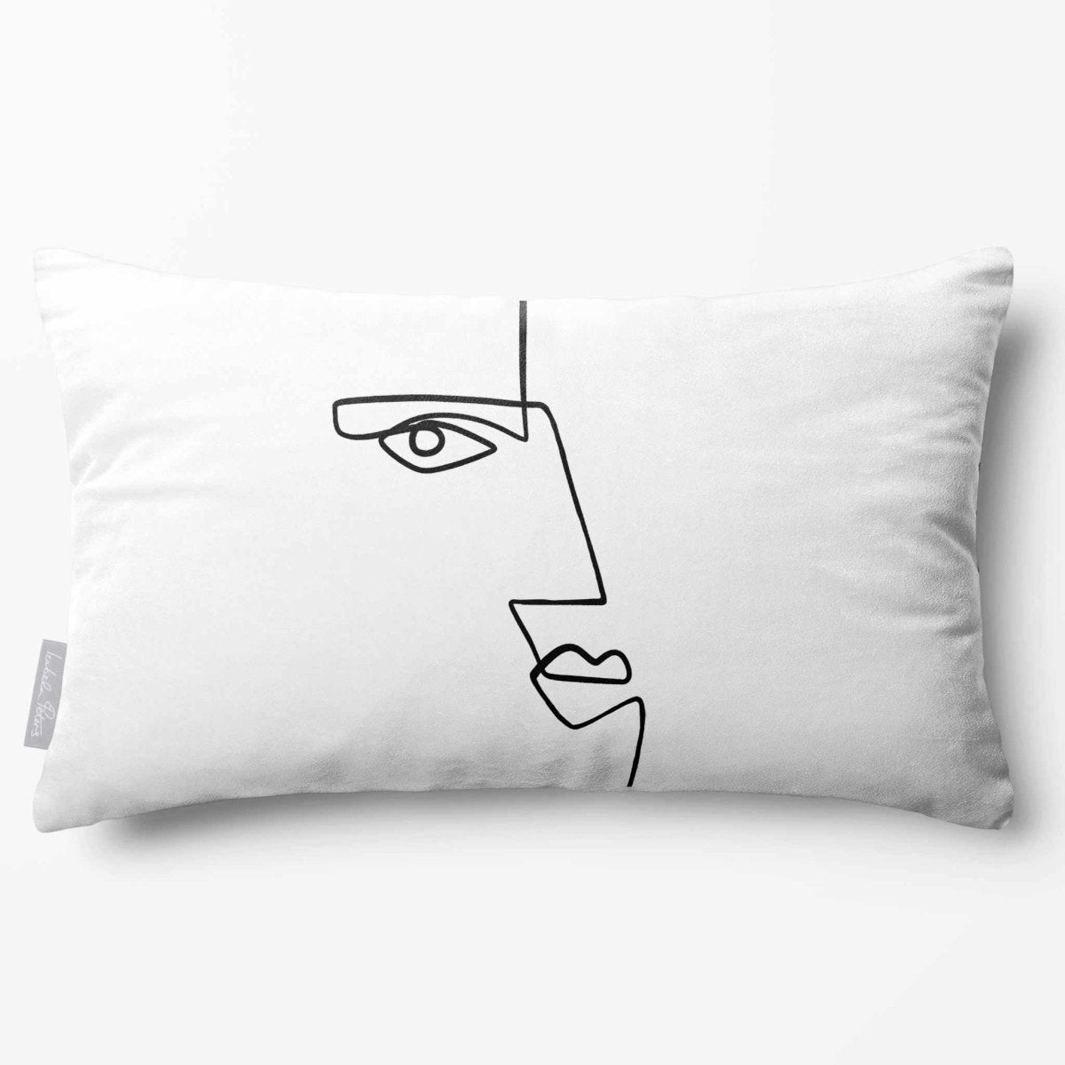 Angular Face | Sustainable Velvet Rectangle Cushion - White & Black 50 x 30 cm Standard by Izabela Peters