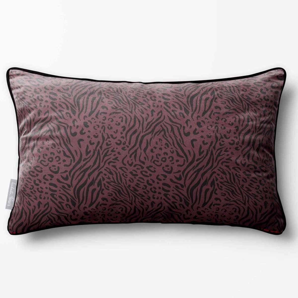 Animal Fusion Print | Sustainable Velvet Rectangle Cushion - Italian Grape 50 x 30 cm Piped by Izabela Peters