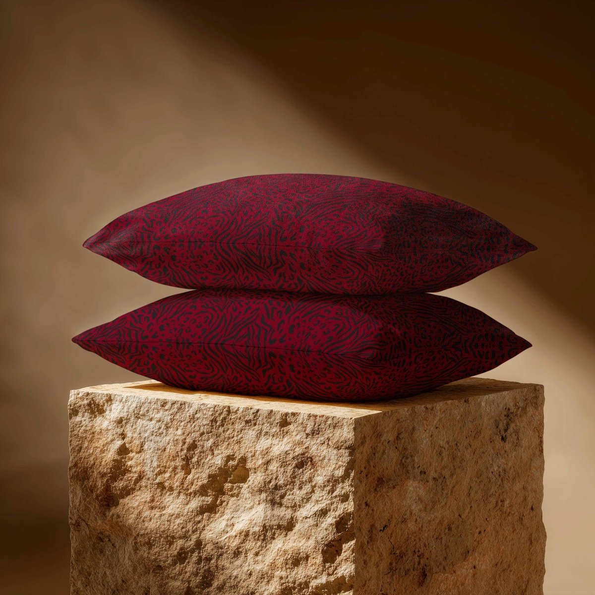 Animal Fusion Print | Sustainable Velvet Rectangle Cushion - Raspberry Red 50 x 30 cm Standard by Izabela Peters