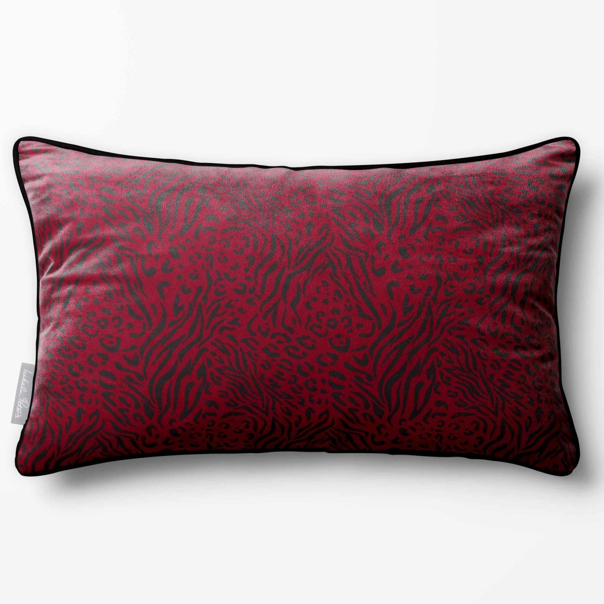 Animal Fusion Print | Sustainable Velvet Rectangle Cushion - Raspberry Red 50 x 30 cm Piped by Izabela Peters