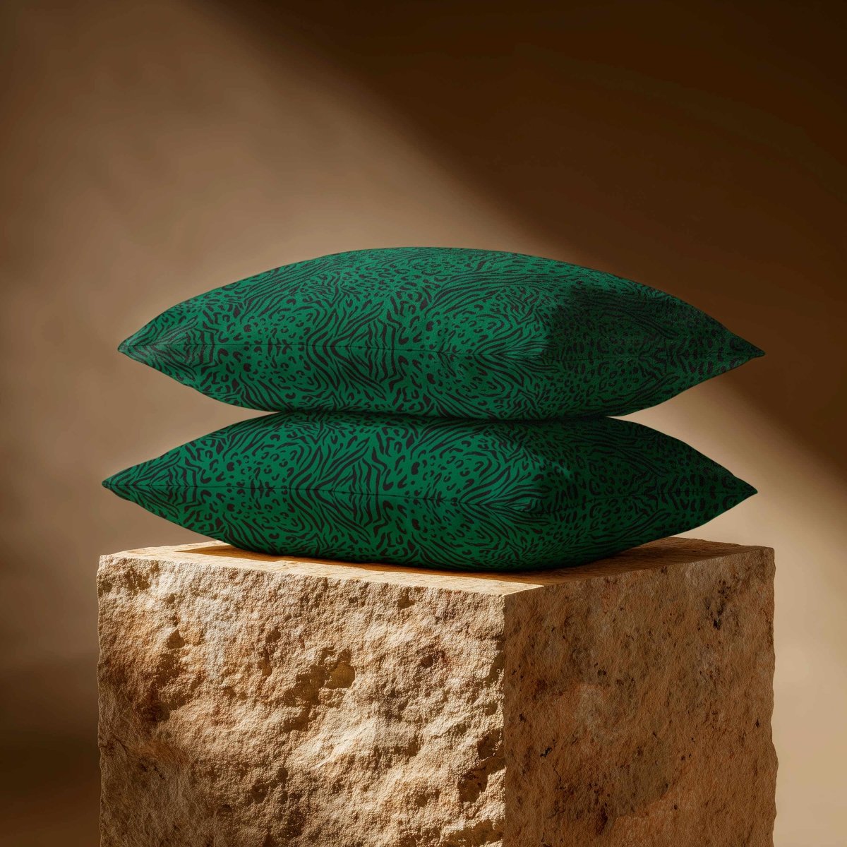 Animal Fusion Print | Sustainable Velvet Rectangle Cushion - Emerald Green 50 x 30 cm Standard by Izabela Peters