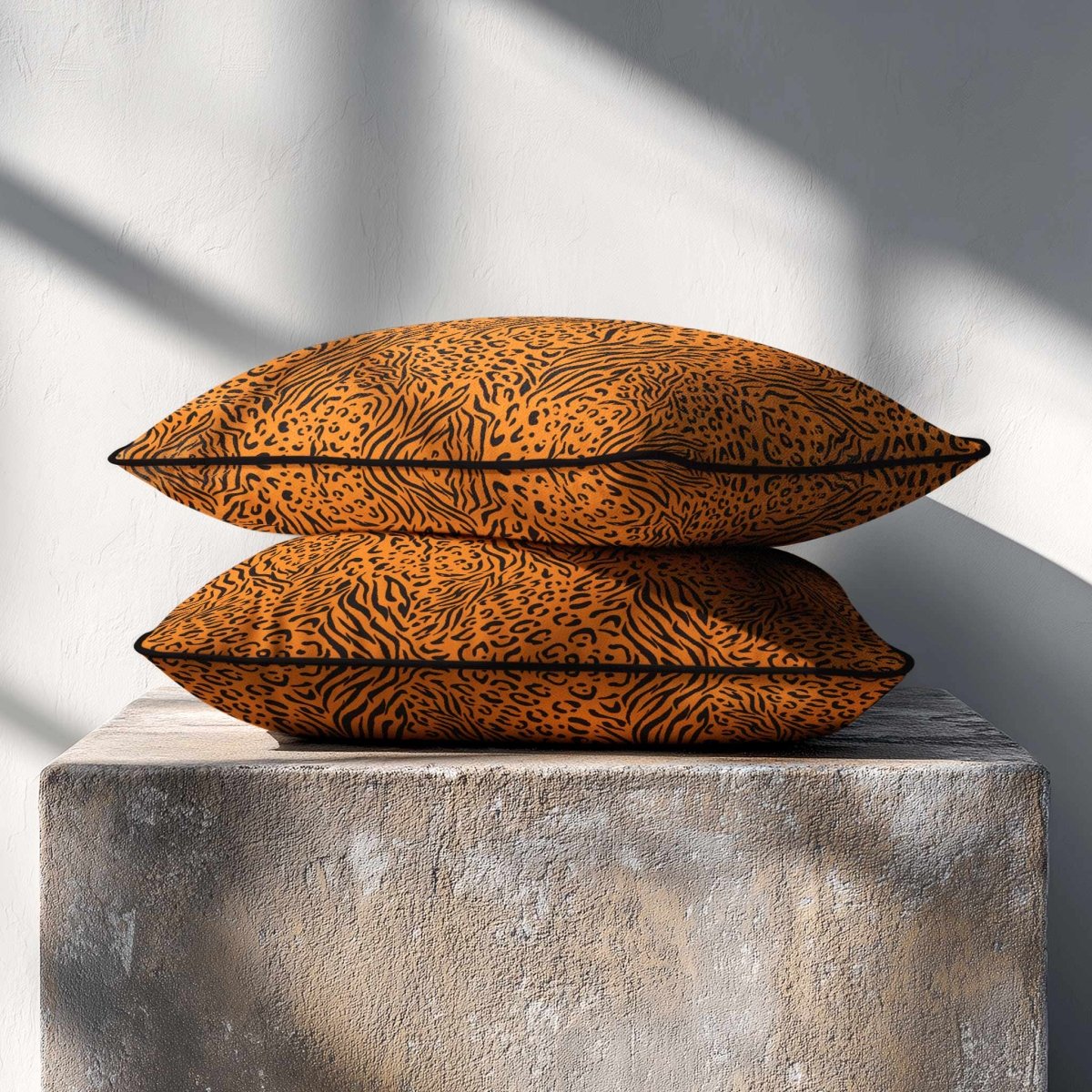 Animal Fusion Print | Sustainable Velvet Rectangle Cushion - Orange 50 x 30 cm Piped by Izabela Peters