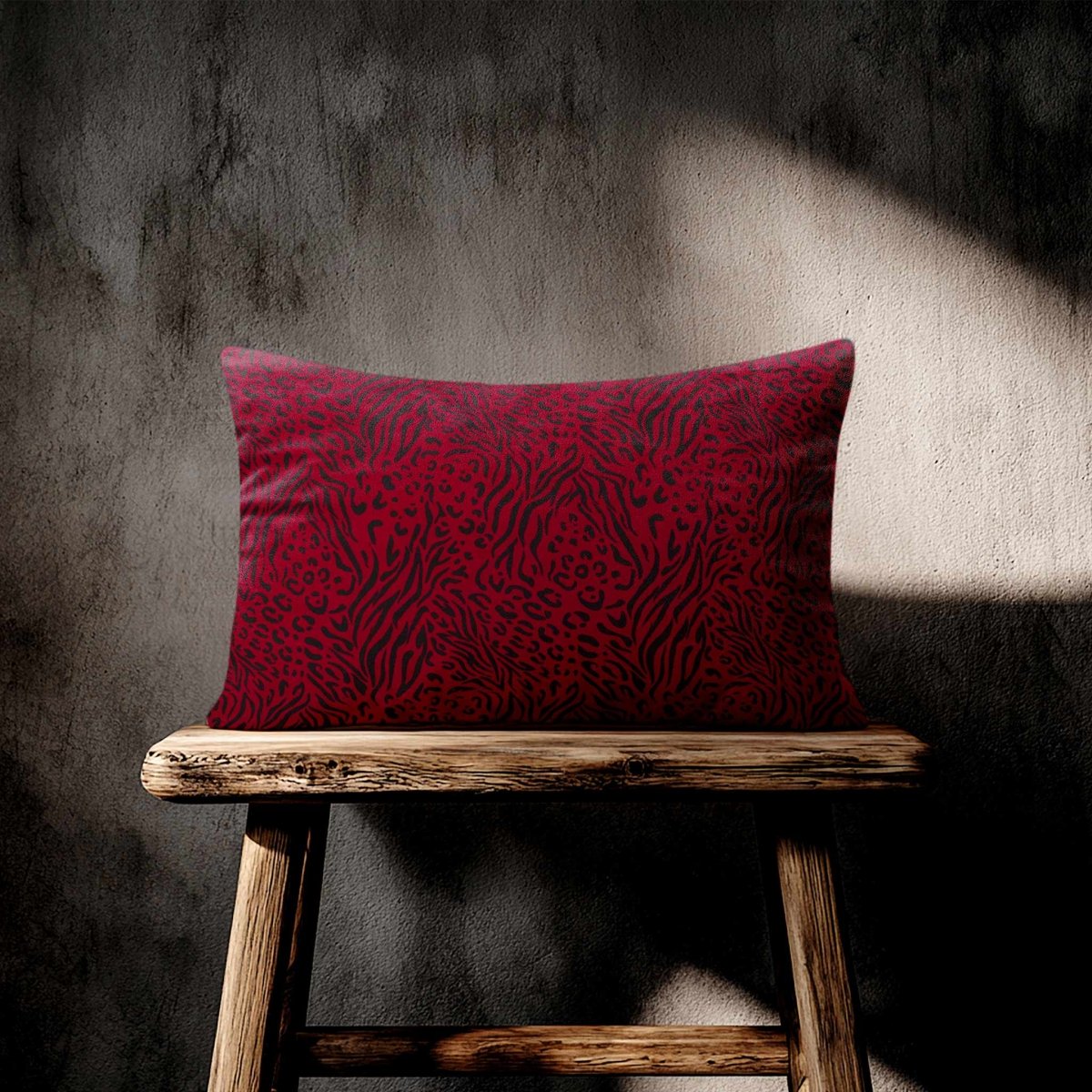 Animal Fusion Print | Sustainable Velvet Rectangle Cushion - Raspberry Red 50 x 30 cm Standard by Izabela Peters