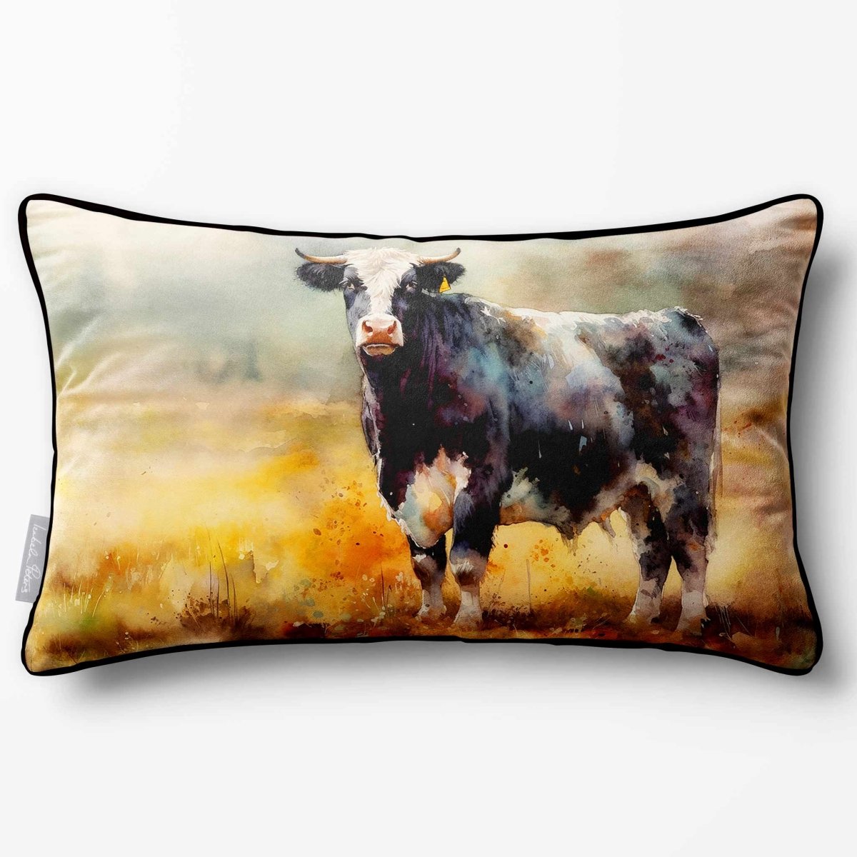 Belted Galloway Cow | Sustainable Velvet Rectangle Cushion - 50 x 30 cm Piped by Izabela Peters