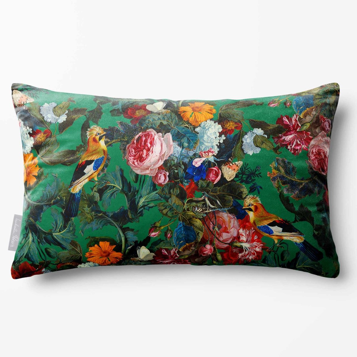 Birds In Paradise | Sustainable Velvet Rectangle Cushion - Emerald Green 50 x 30 cm Standard by Izabela Peters